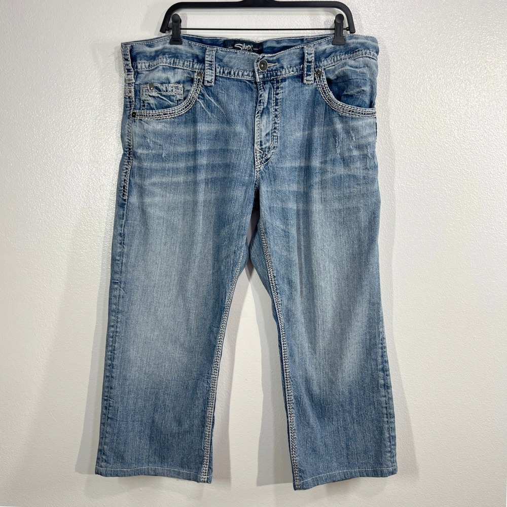 Silver Jeans Co Gordie 38x30 Men Straight Medium‎ Wash Denim Jeans Hemmed